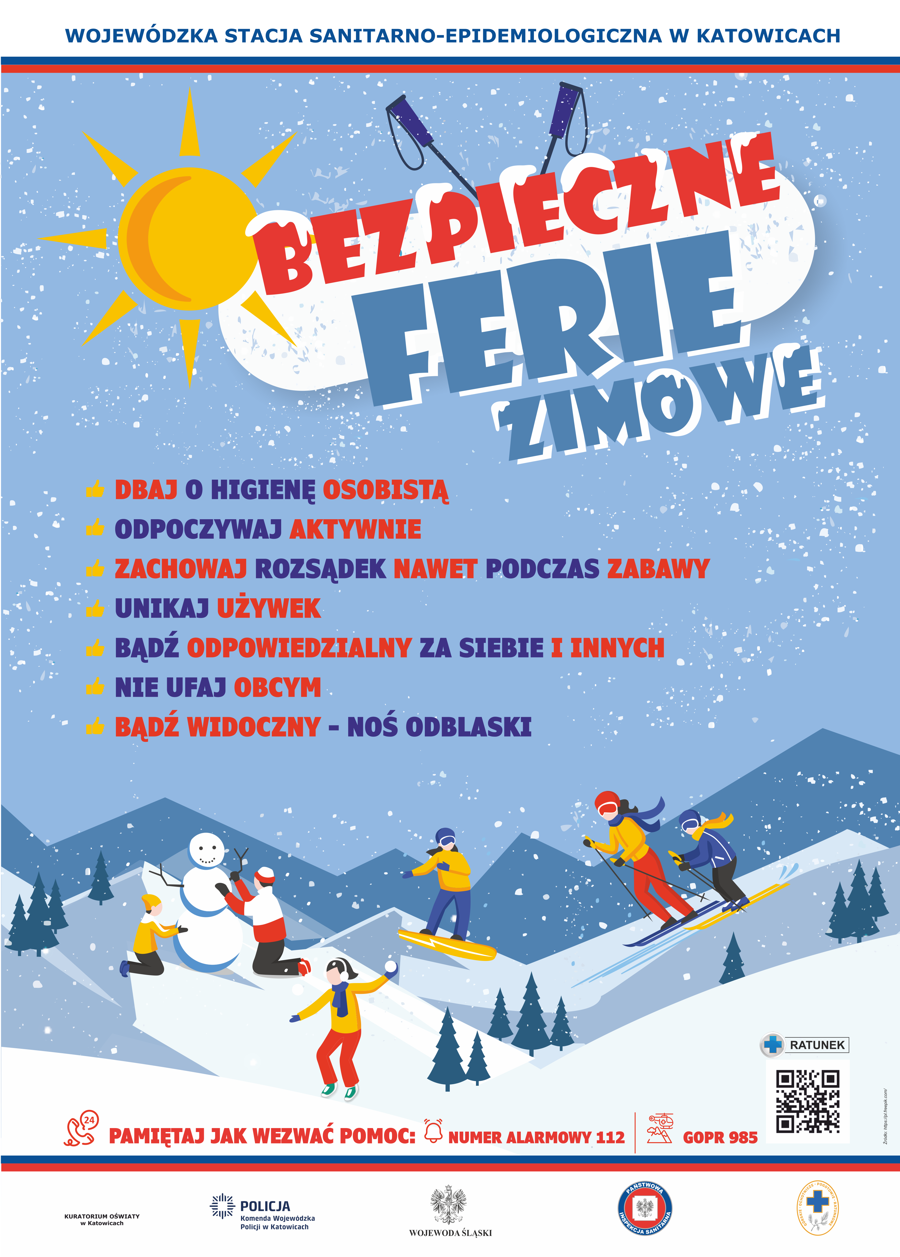 Plakat bezpieczne ferie 2024