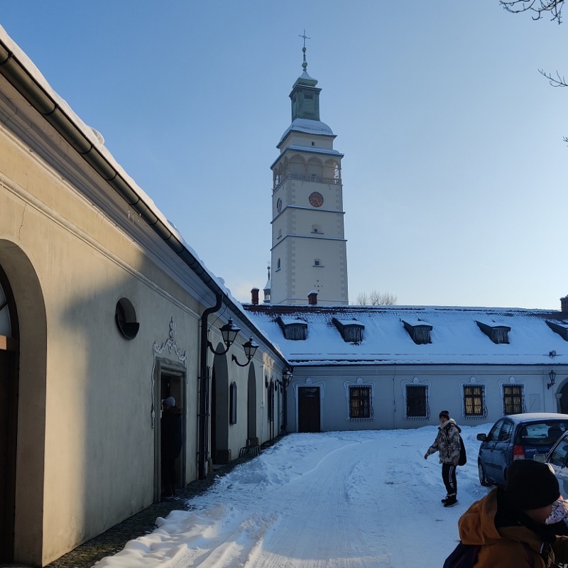 Uczeń na tle zamku w Żywcu