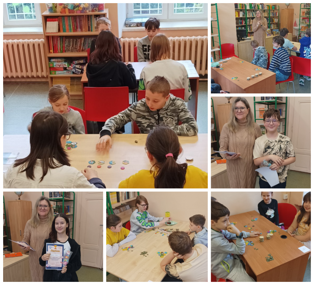 Turniej gry w Kaskadię uczestnicy z dyplomami i podczas rozgrywki