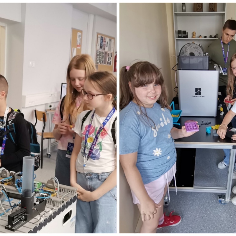 Uczniowie układają klocki wykonane na drukarce 3D