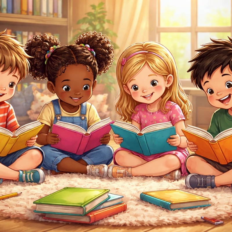 animowany obraz dzieci czytających książki
