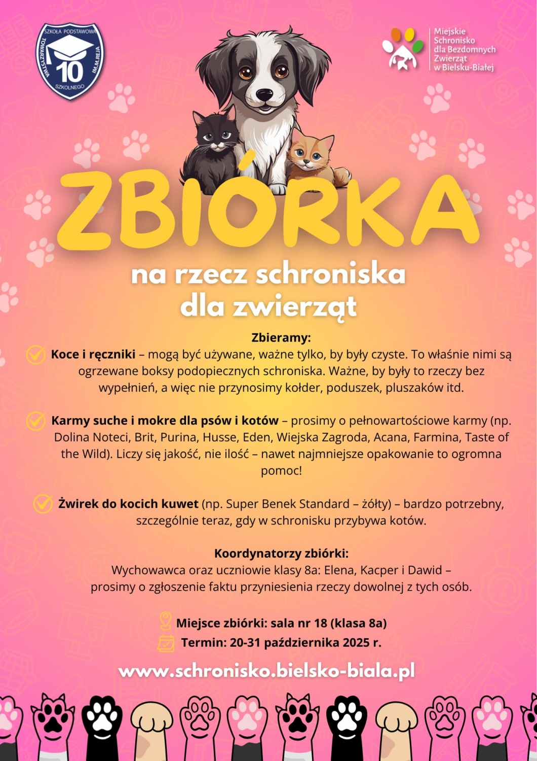 Plakat zbiórki na rzecz schroniska dla zwierząt 2025