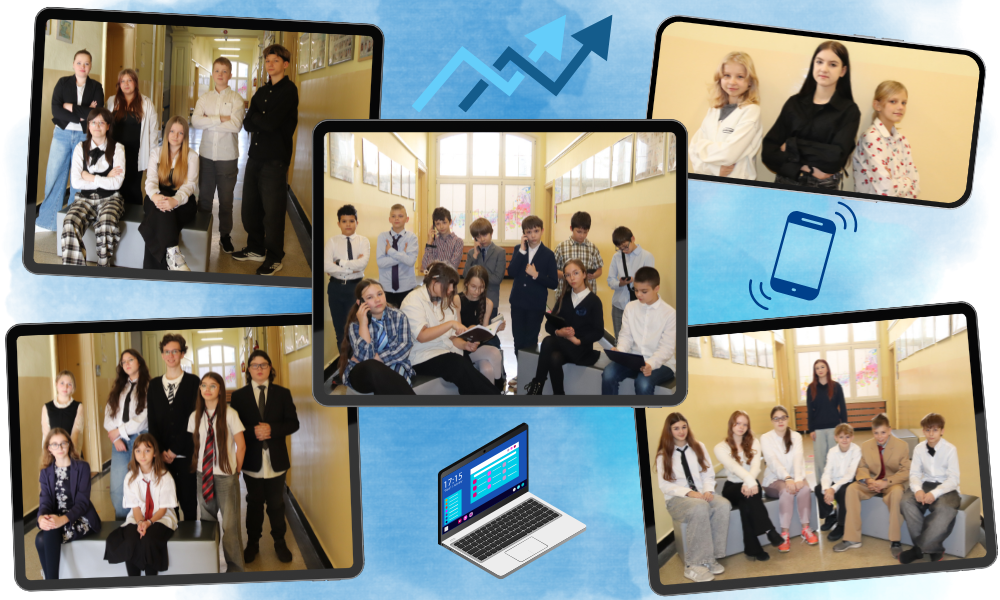 Zdjęcia uczni&oacute;w z r&oacute;żnych klas w dniu biznesmena ubranych w biznesowe stroje wg uczni&oacute;w