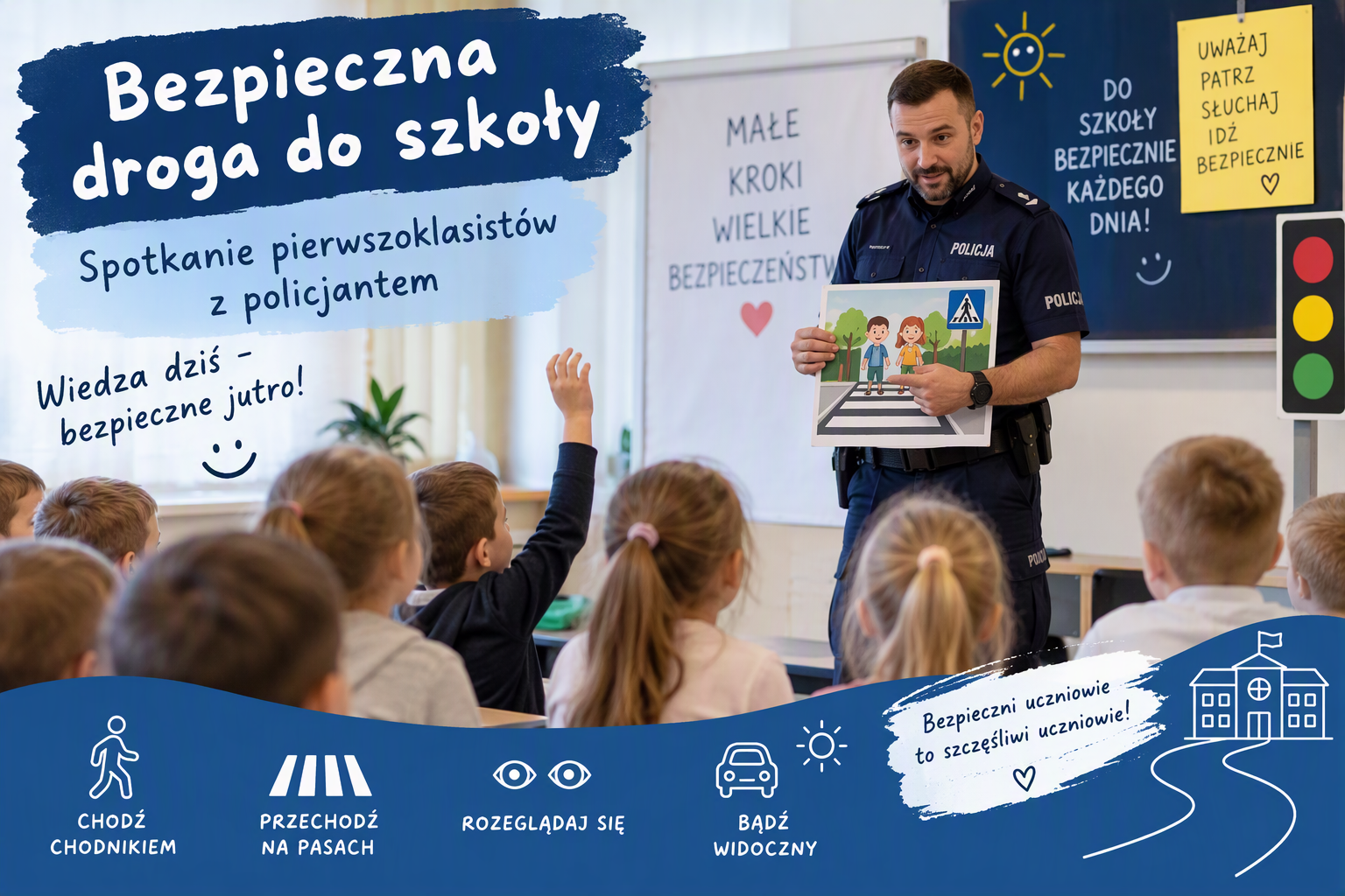 foto:  Jesteśmy bezpieczni – spotkanie pierwszoklasistów z policjantem